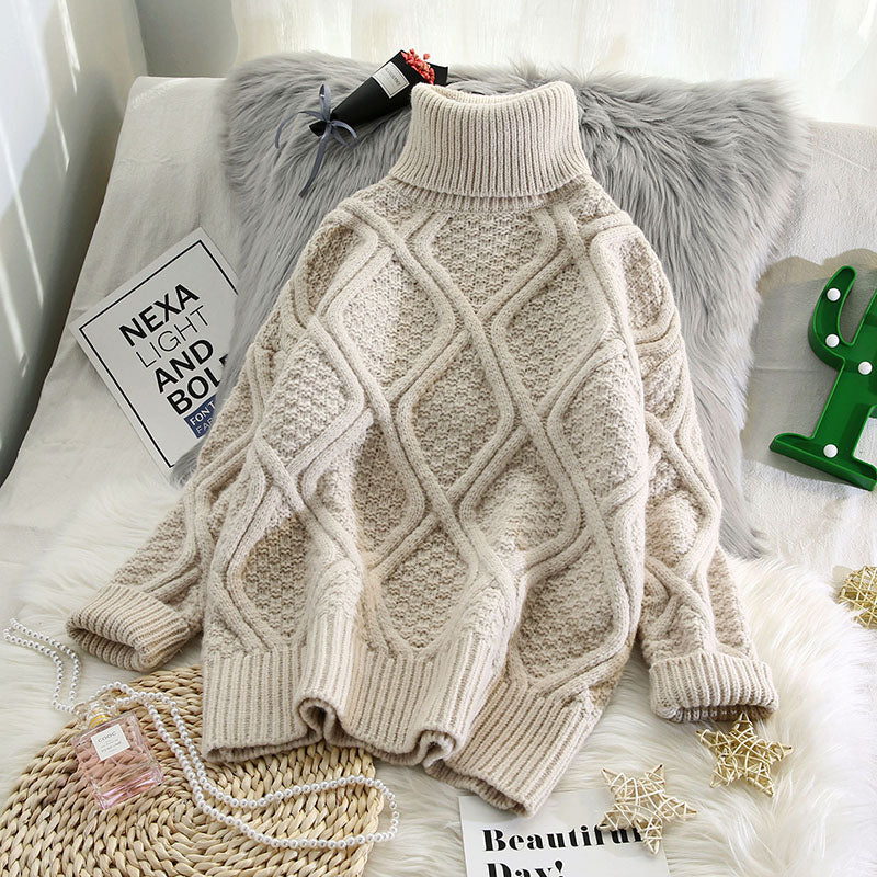 Pull femme à col roulé à carreaux – Style vintage – photo du produit 1