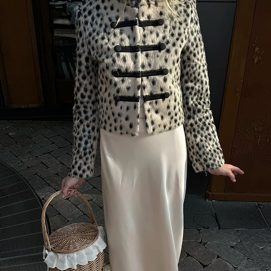 Veste Courte Léopard Femme à Col Montant